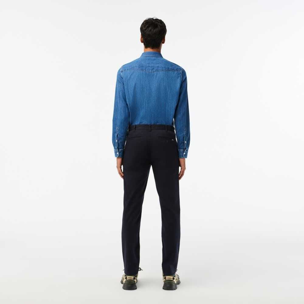 Navy Blue Lacoste Slim Fit Stretch Cotton Pants | GJAQPN-497