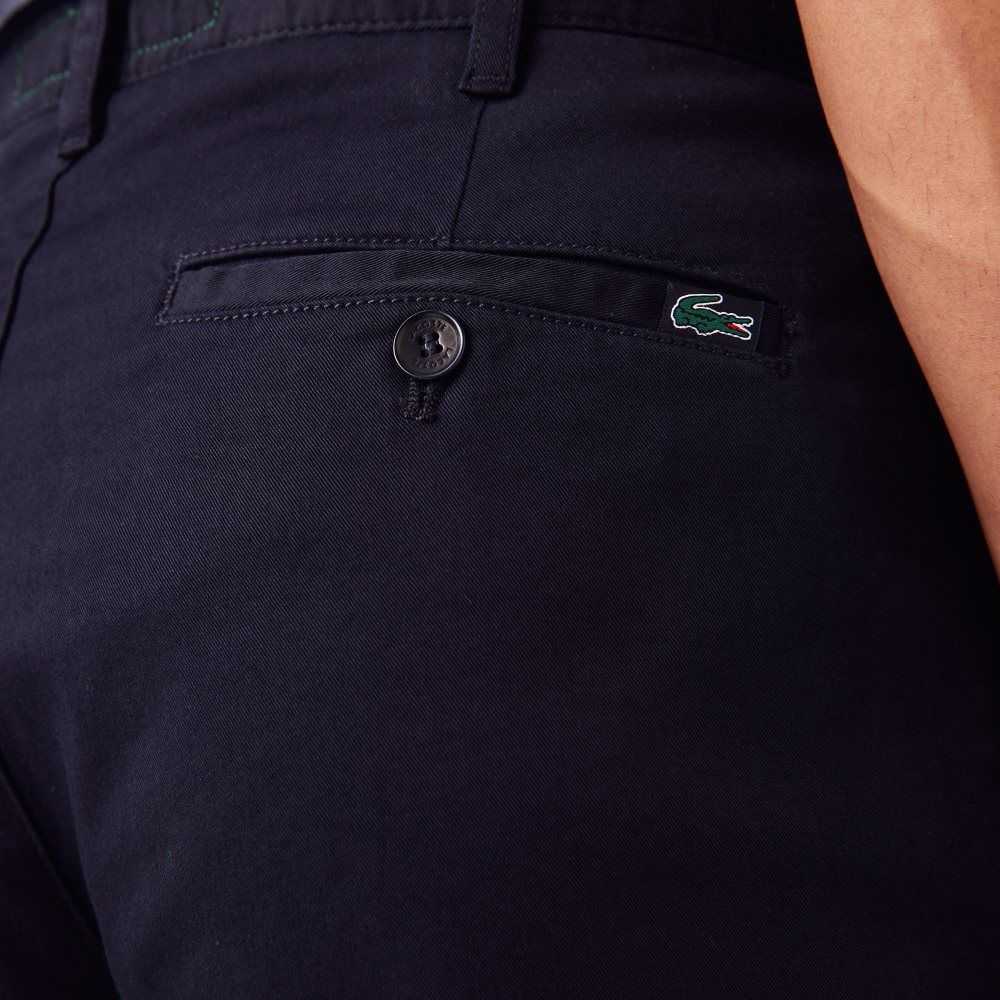 Navy Blue Lacoste Slim Fit Stretch Cotton Pants | GJAQPN-497