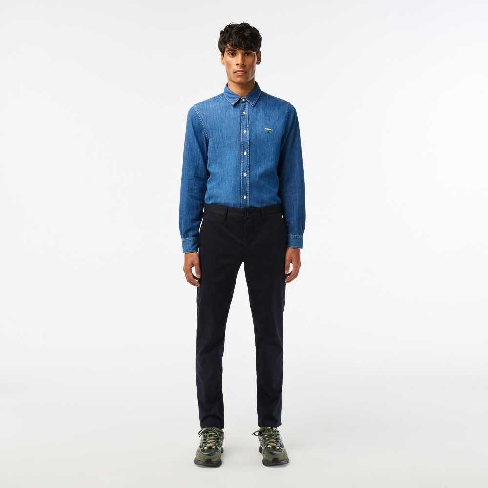 Navy Blue Lacoste Slim Fit Stretch Cotton Pants | GJAQPN-497