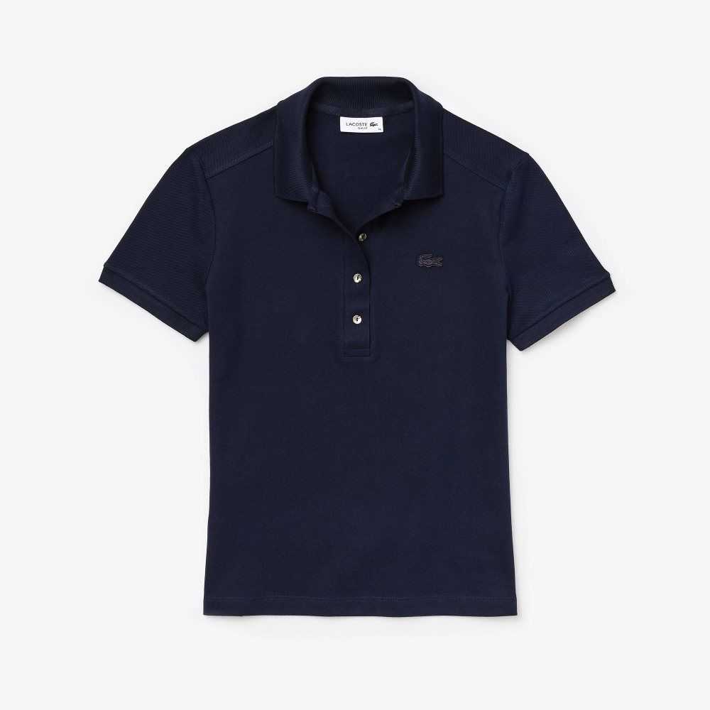 Navy Blue Lacoste Slim Fit Stretch Cotton Pique Polo | HRYPQJ-714