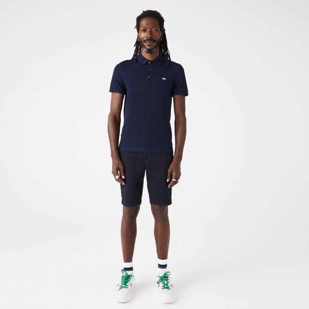 Navy Blue Lacoste Slim Fit Stretch Cotton Pique Grey Crocodile Polo | JYWOLI-379