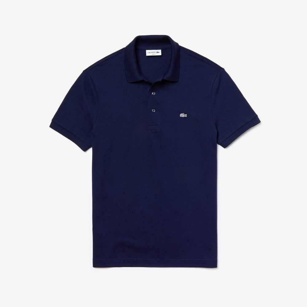 Navy Blue Lacoste Slim Fit Stretch Cotton Pique Grey Crocodile Polo | JYWOLI-379