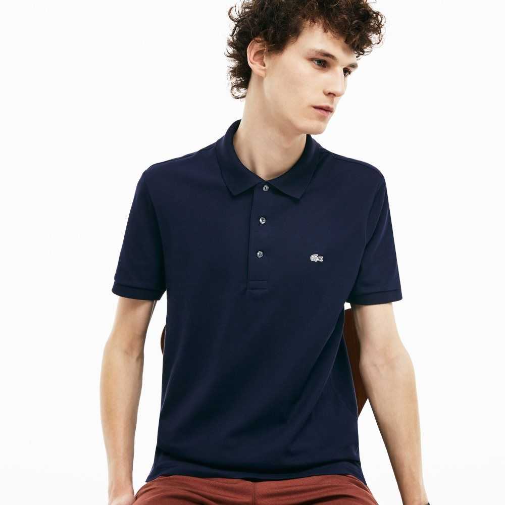 Navy Blue Lacoste Slim Fit Stretch Cotton Pique Grey Crocodile Polo | JYWOLI-379