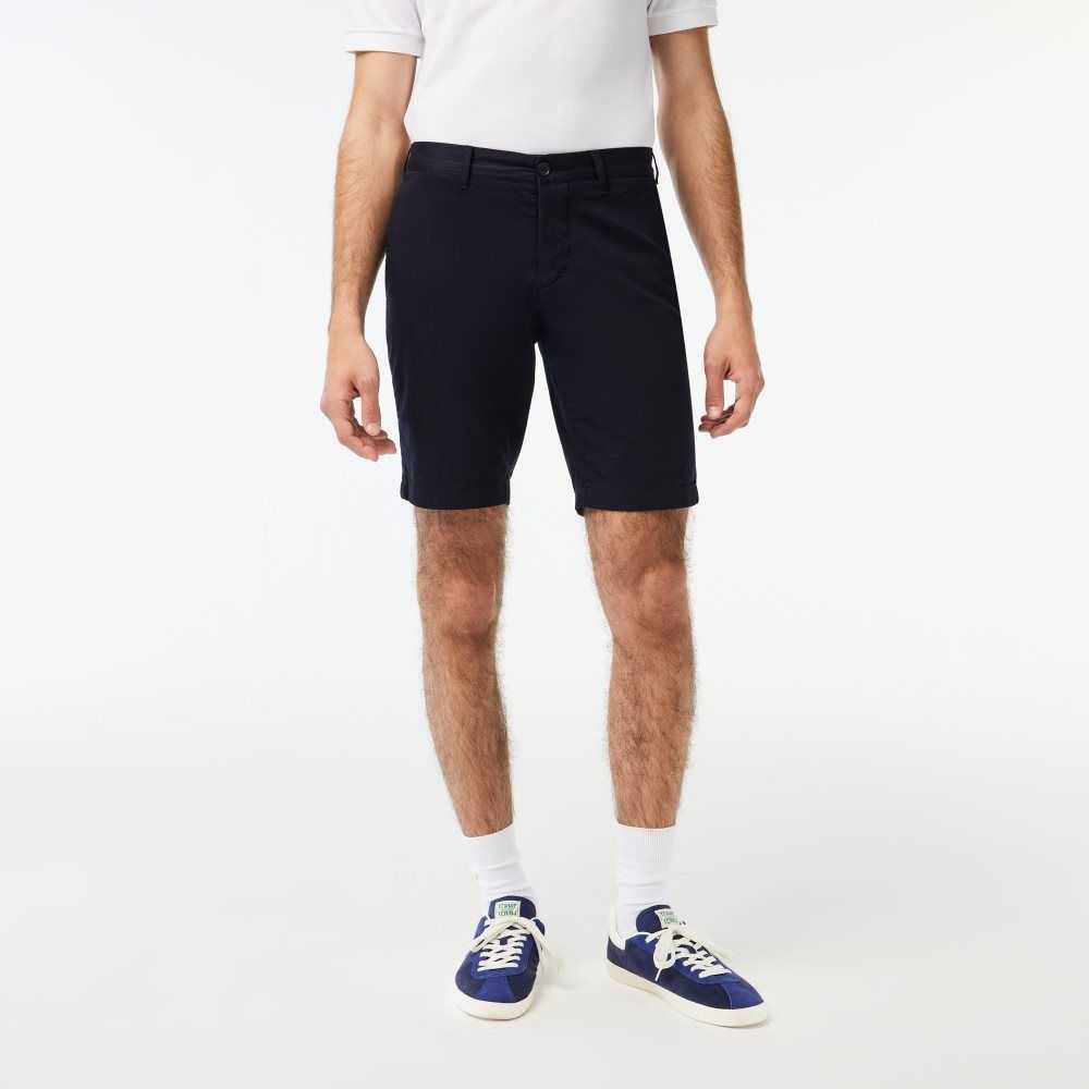 Navy Blue Lacoste Slim Fit Stretch Cotton Bermuda Shorts | PQGJET-847