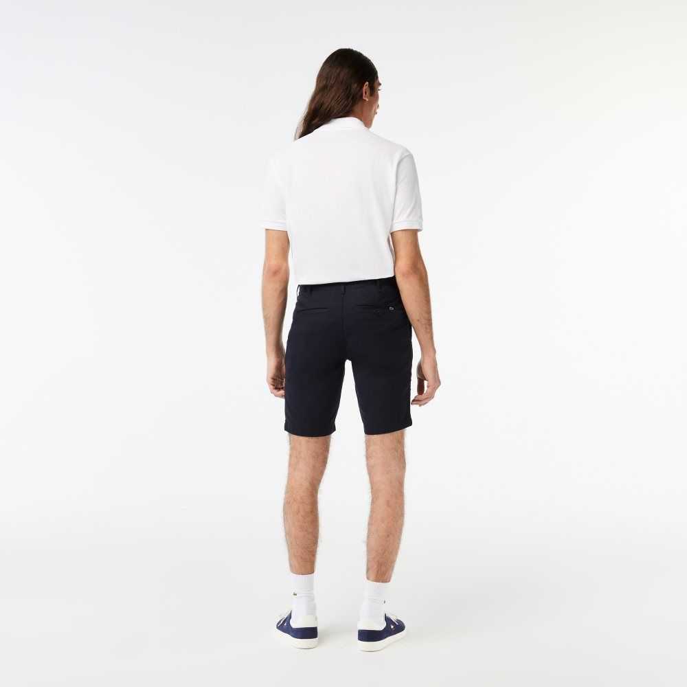 Navy Blue Lacoste Slim Fit Stretch Cotton Bermuda Shorts | PQGJET-847