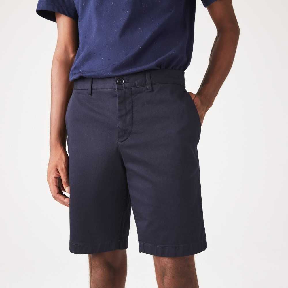 Navy Blue Lacoste Slim Fit Stretch Cotton Bermuda Shorts | PQGJET-847