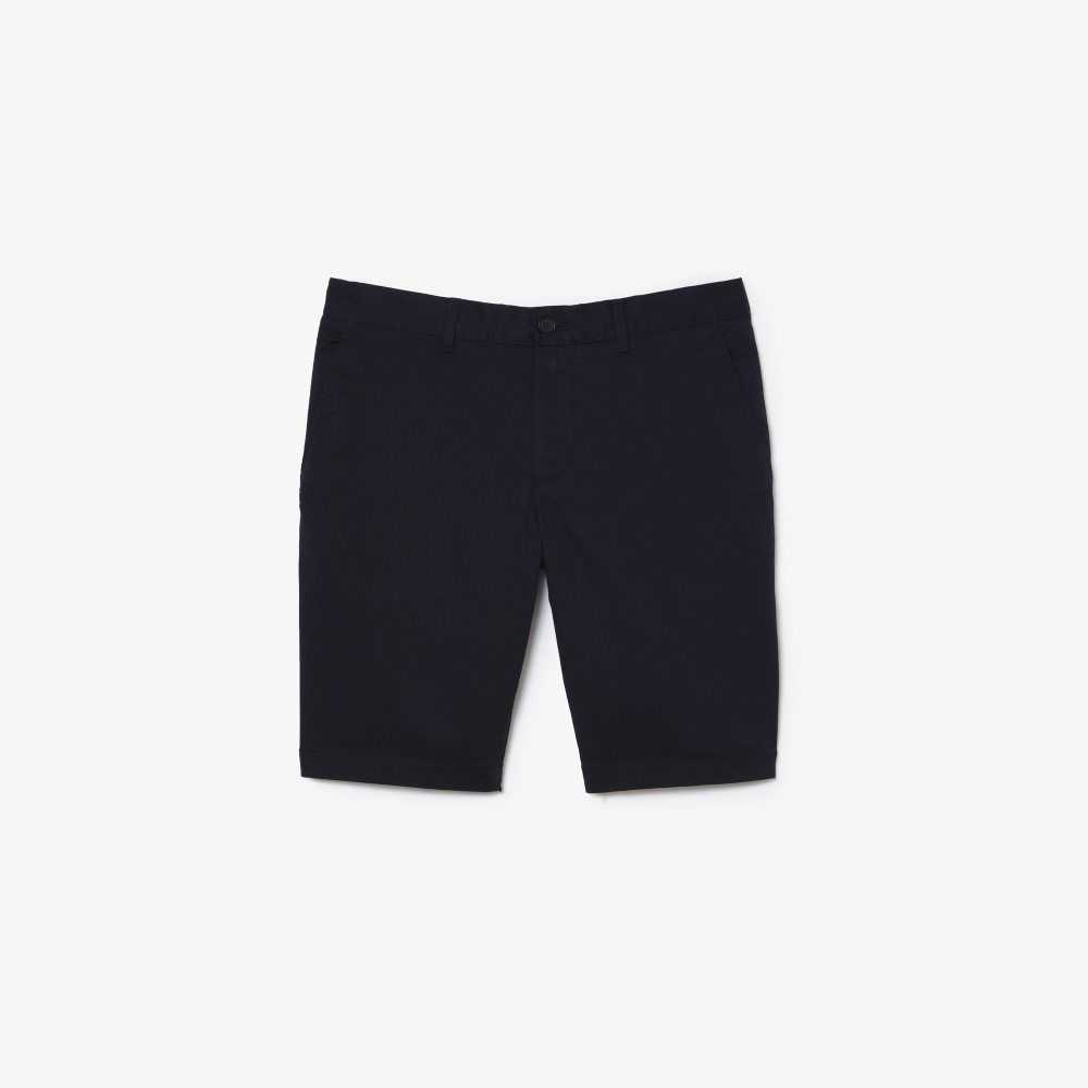 Navy Blue Lacoste Slim Fit Stretch Cotton Bermuda Shorts | PQGJET-847