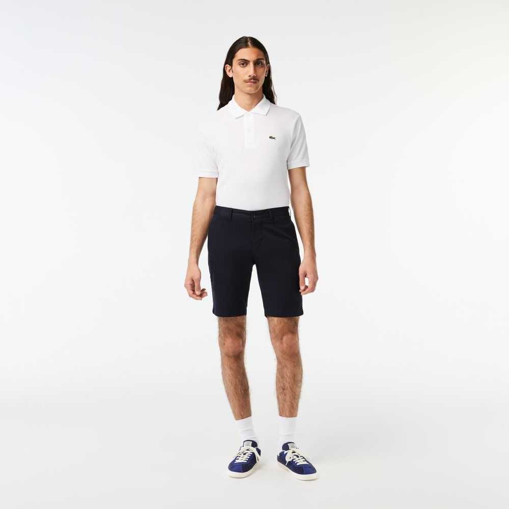 Navy Blue Lacoste Slim Fit Stretch Cotton Bermuda Shorts | PQGJET-847