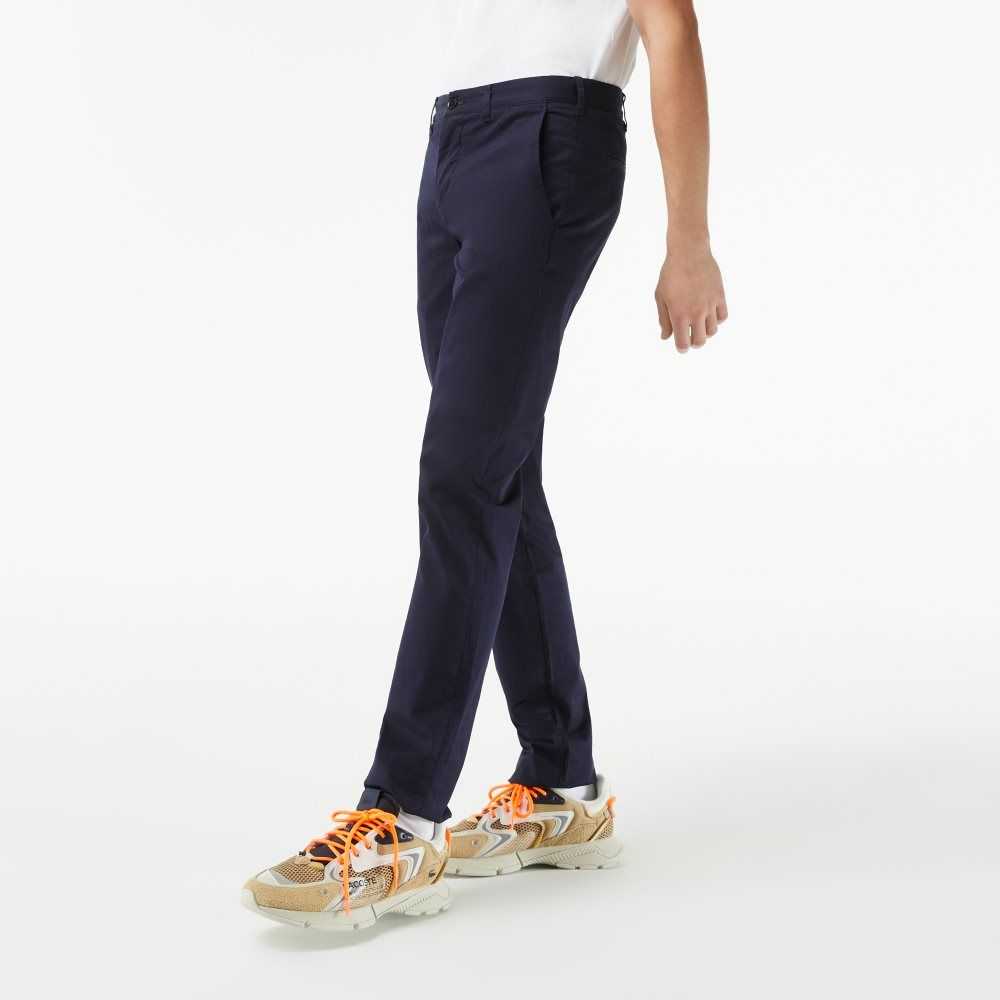 Navy Blue Lacoste Slim Fit Stretch Cotton Chinos | ZEFQIX-367