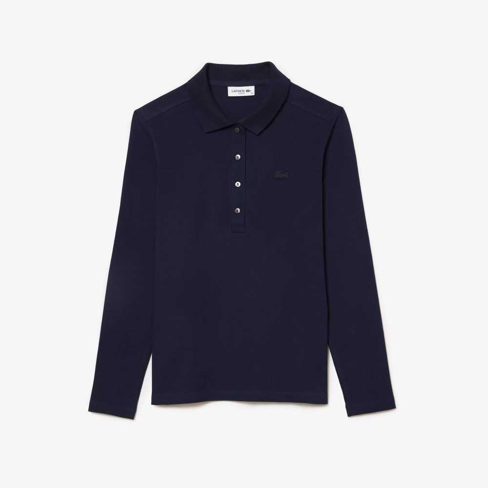 Navy Blue Lacoste Slim Fit Stretch Pique Polo | NVYOXC-754
