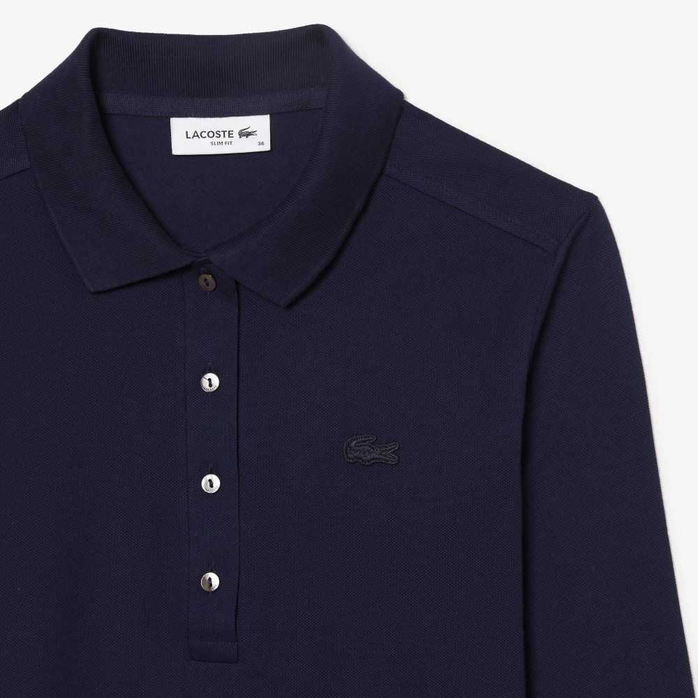 Navy Blue Lacoste Slim Fit Stretch Pique Polo | NVYOXC-754