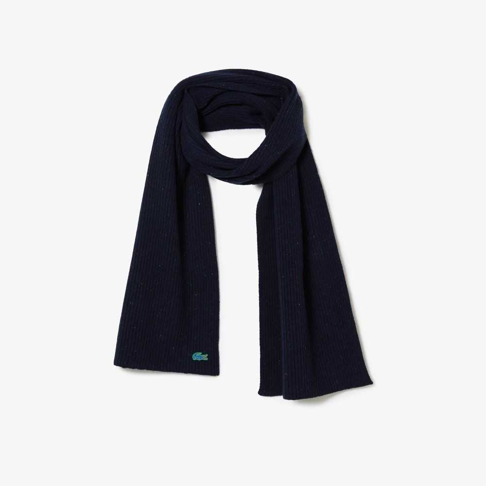 Navy Blue Lacoste Speckled Wool Scarf | UWEQAZ-463