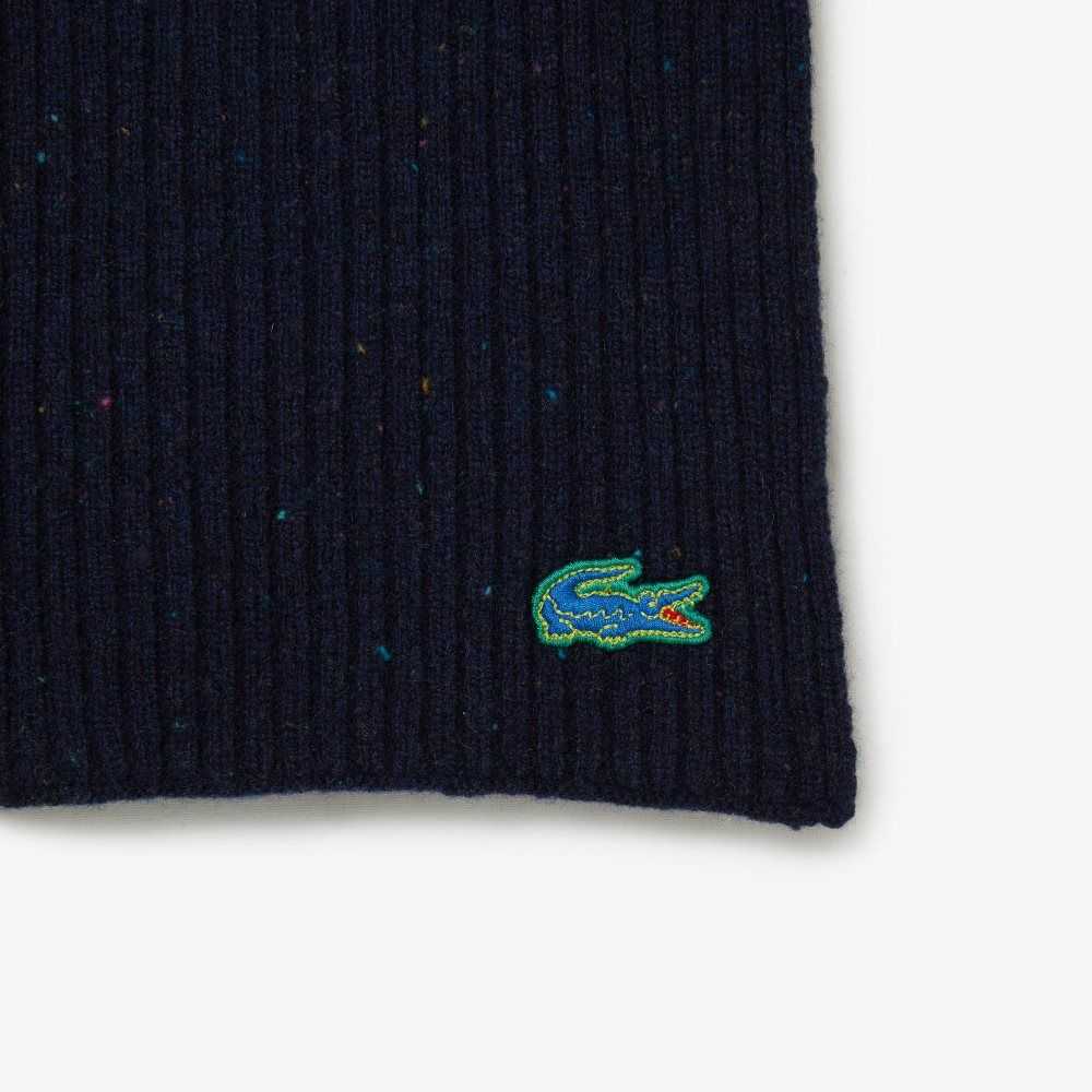 Navy Blue Lacoste Speckled Wool Scarf | UWEQAZ-463