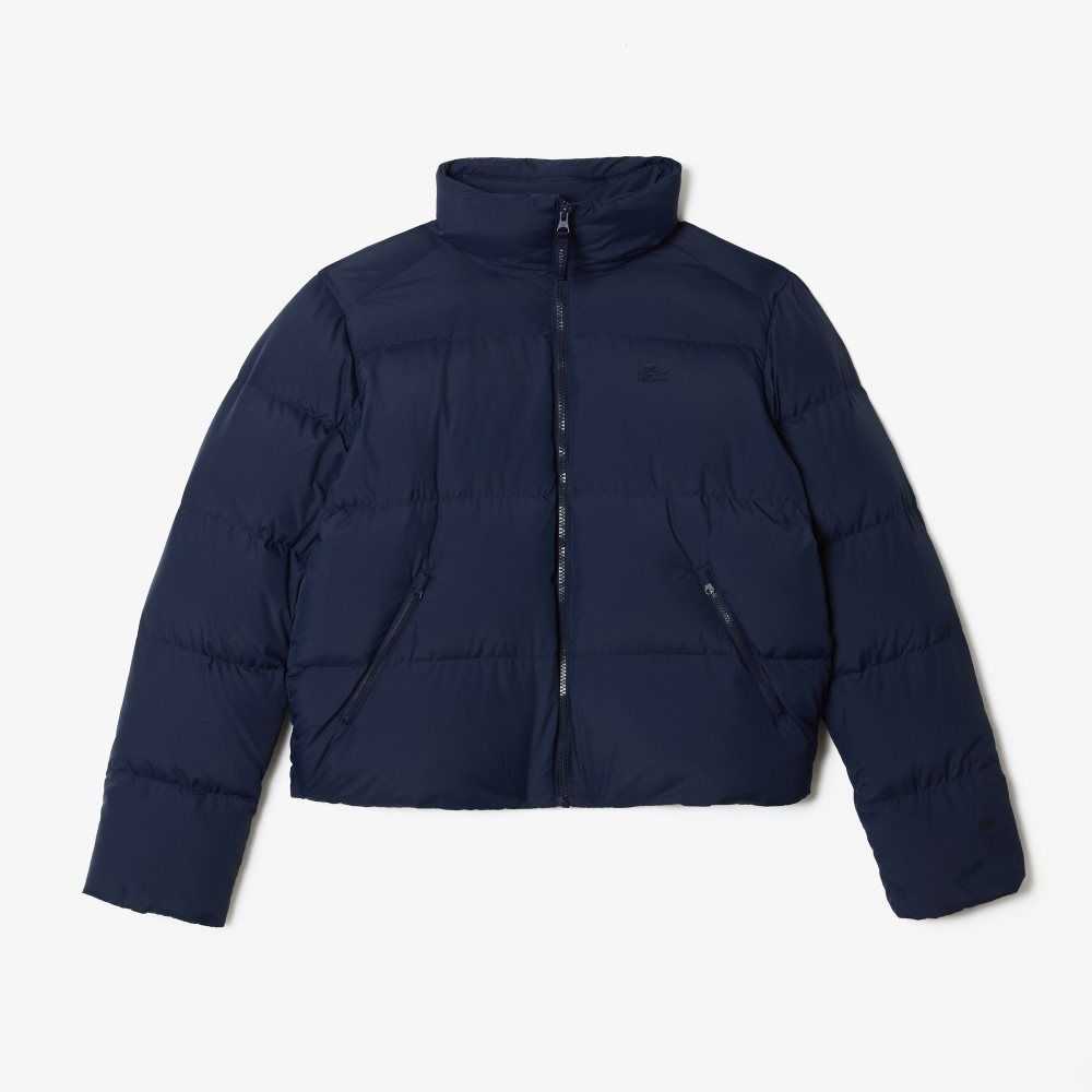 Navy Blue Lacoste Stowable Hood Padded Jacket | LUBFTM-980