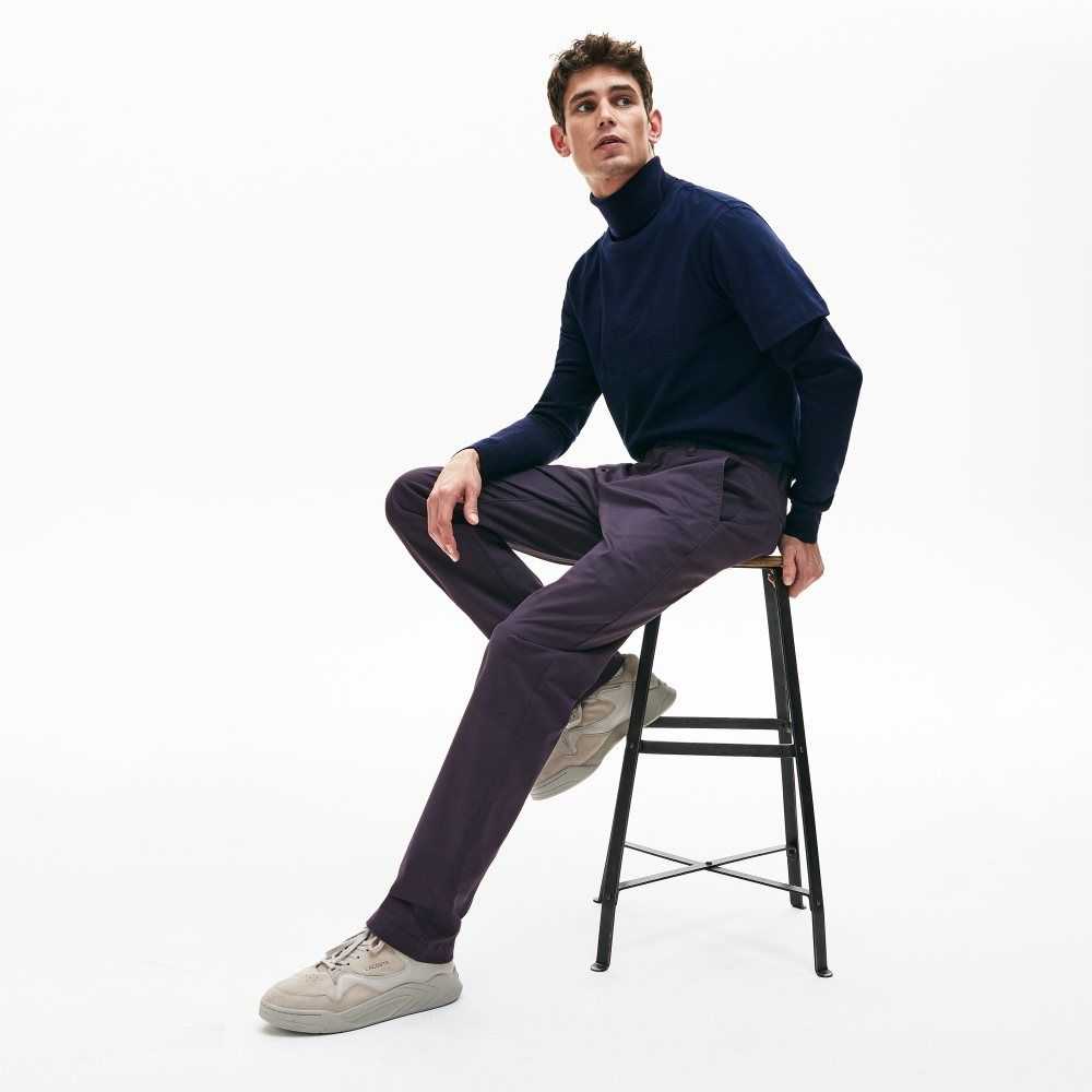 Navy Blue Lacoste Stretch Cotton Chino Pants | XLCQPU-713