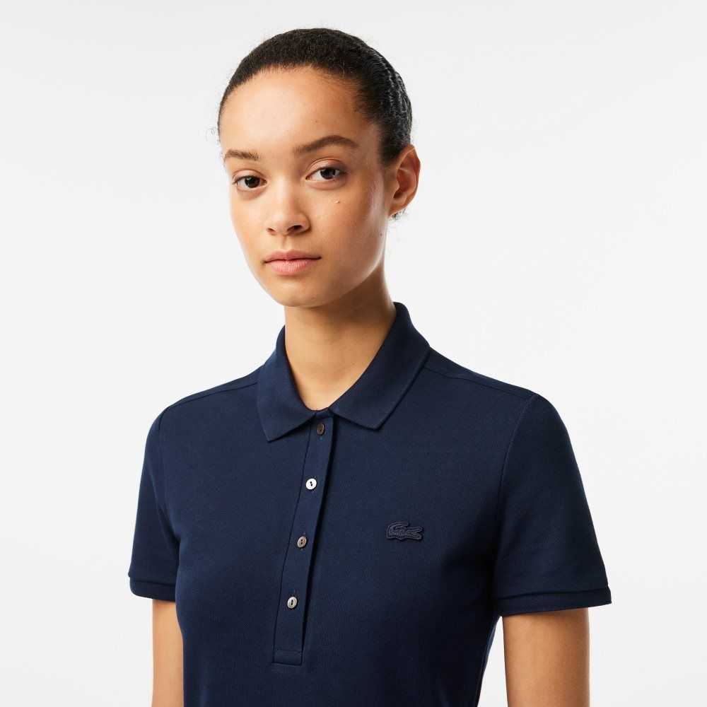 Navy Blue Lacoste Stretch Cotton Pique Polo Dress | DGZTBV-321