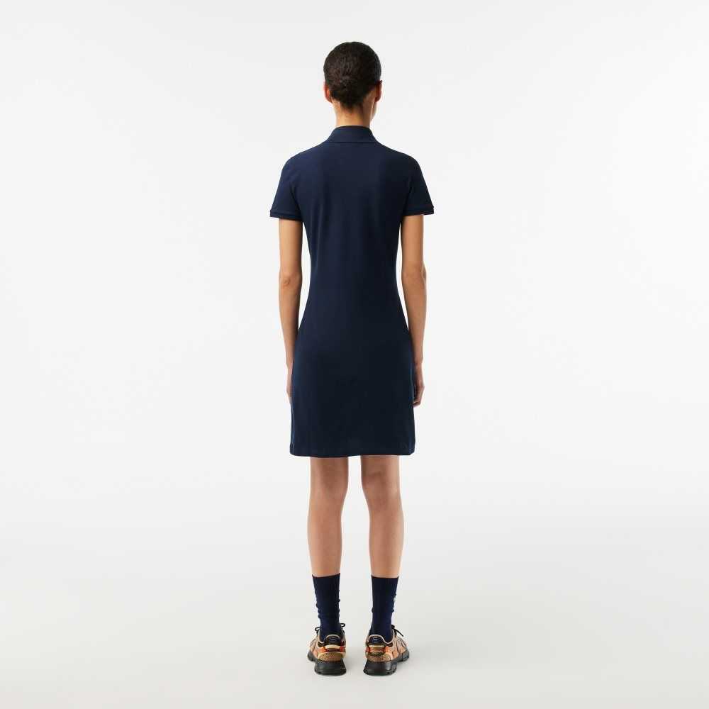 Navy Blue Lacoste Stretch Cotton Pique Polo Dress | DGZTBV-321