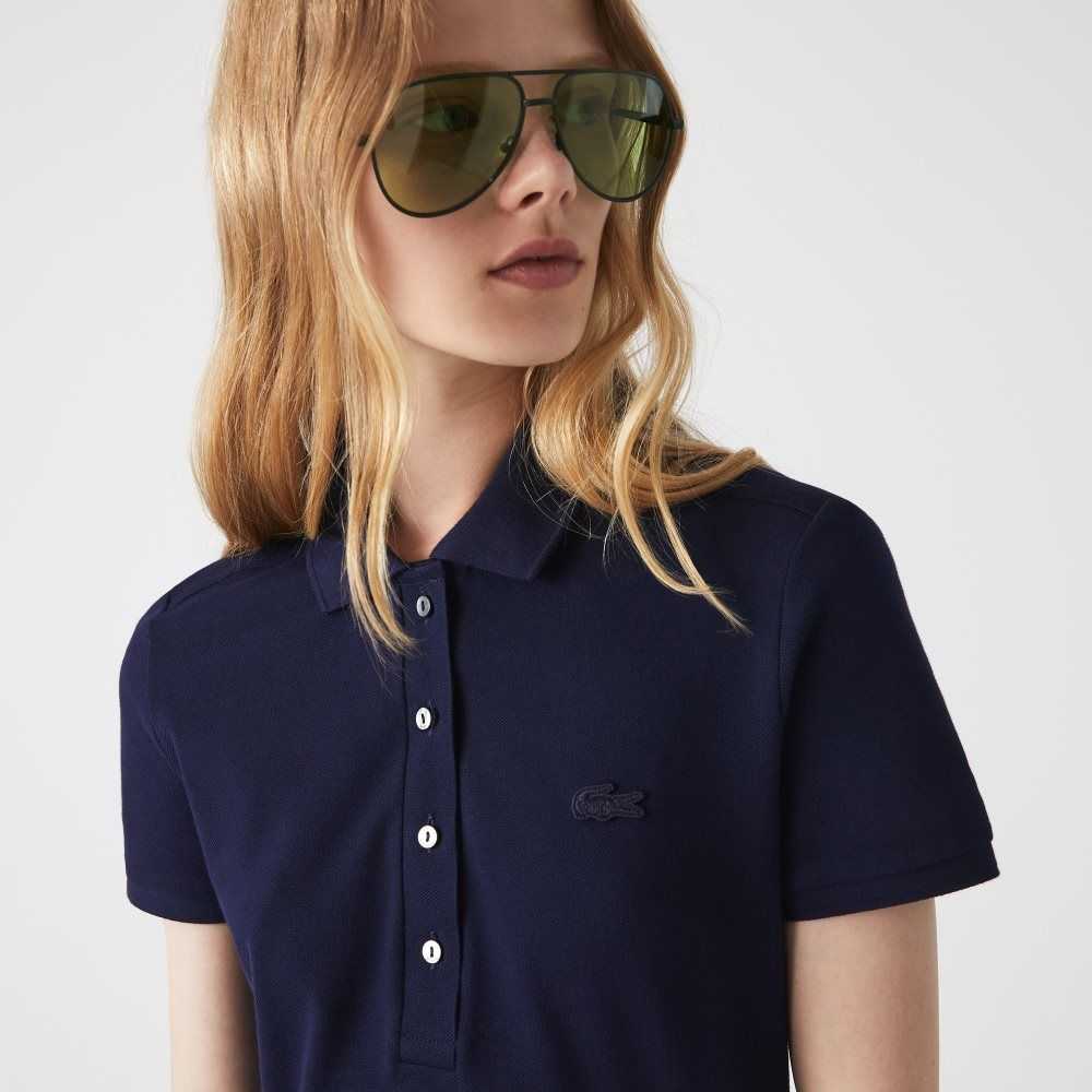 Navy Blue Lacoste Stretch Cotton Pique Polo Dress | DGZTBV-321