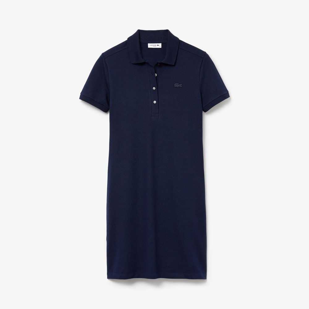 Navy Blue Lacoste Stretch Cotton Pique Polo Dress | DGZTBV-321