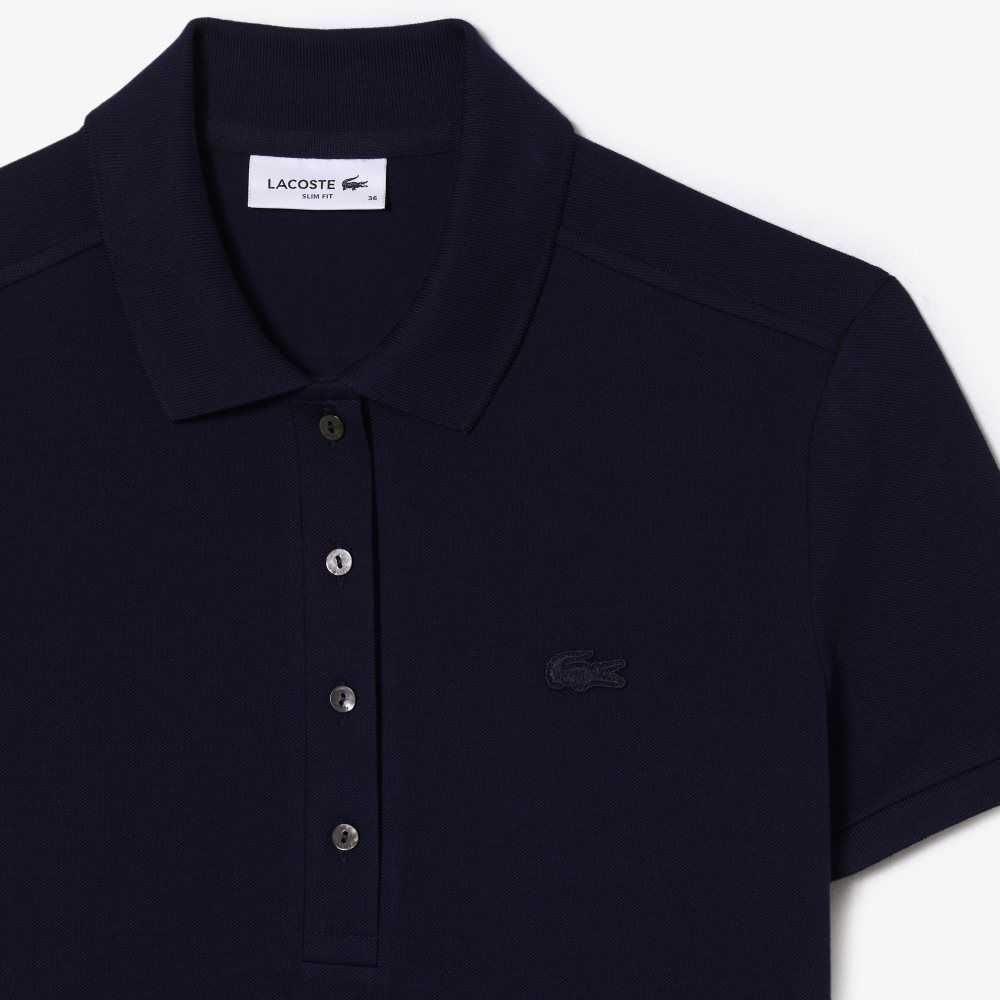 Navy Blue Lacoste Stretch Cotton Pique Polo Dress | DGZTBV-321