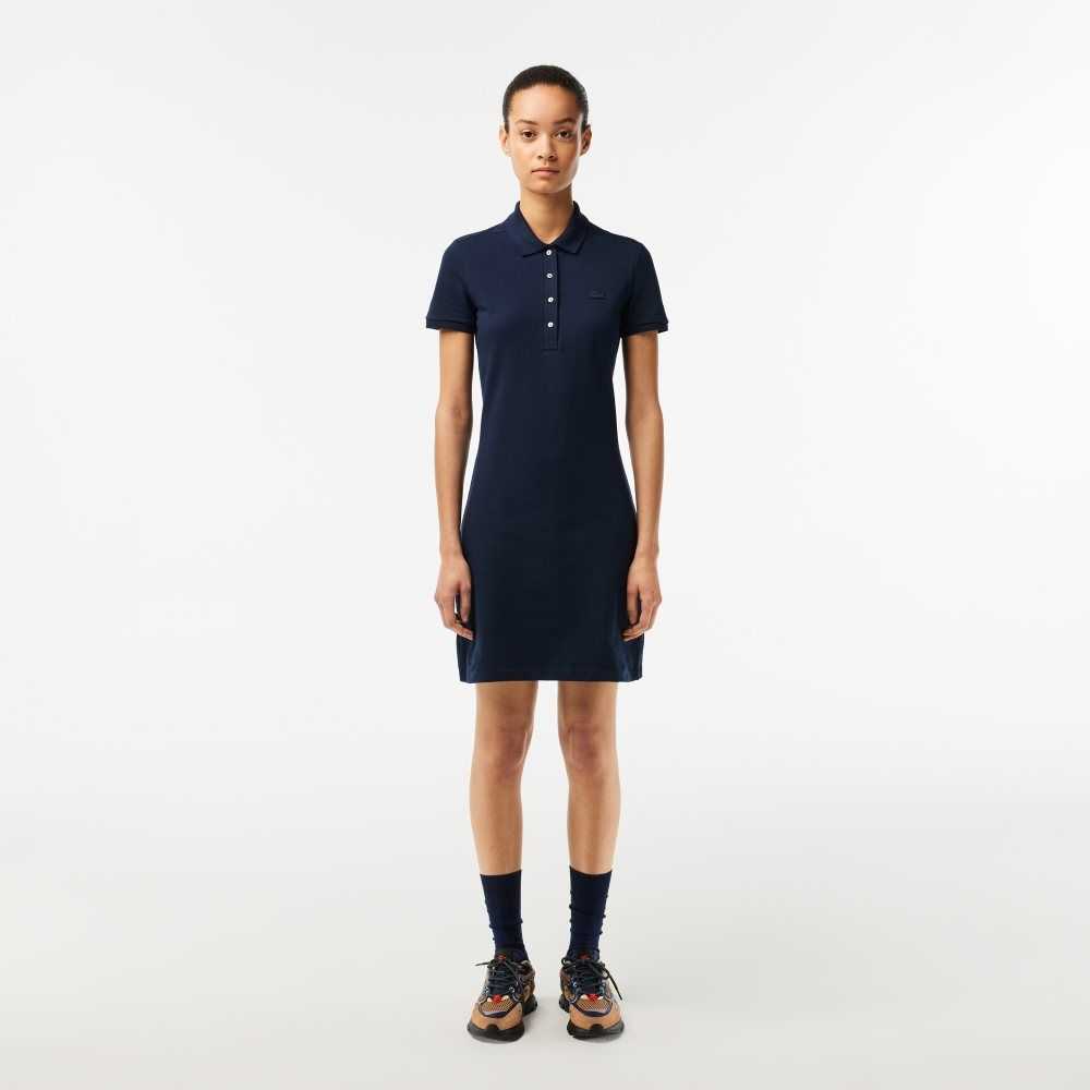 Navy Blue Lacoste Stretch Cotton Pique Polo Dress | DGZTBV-321