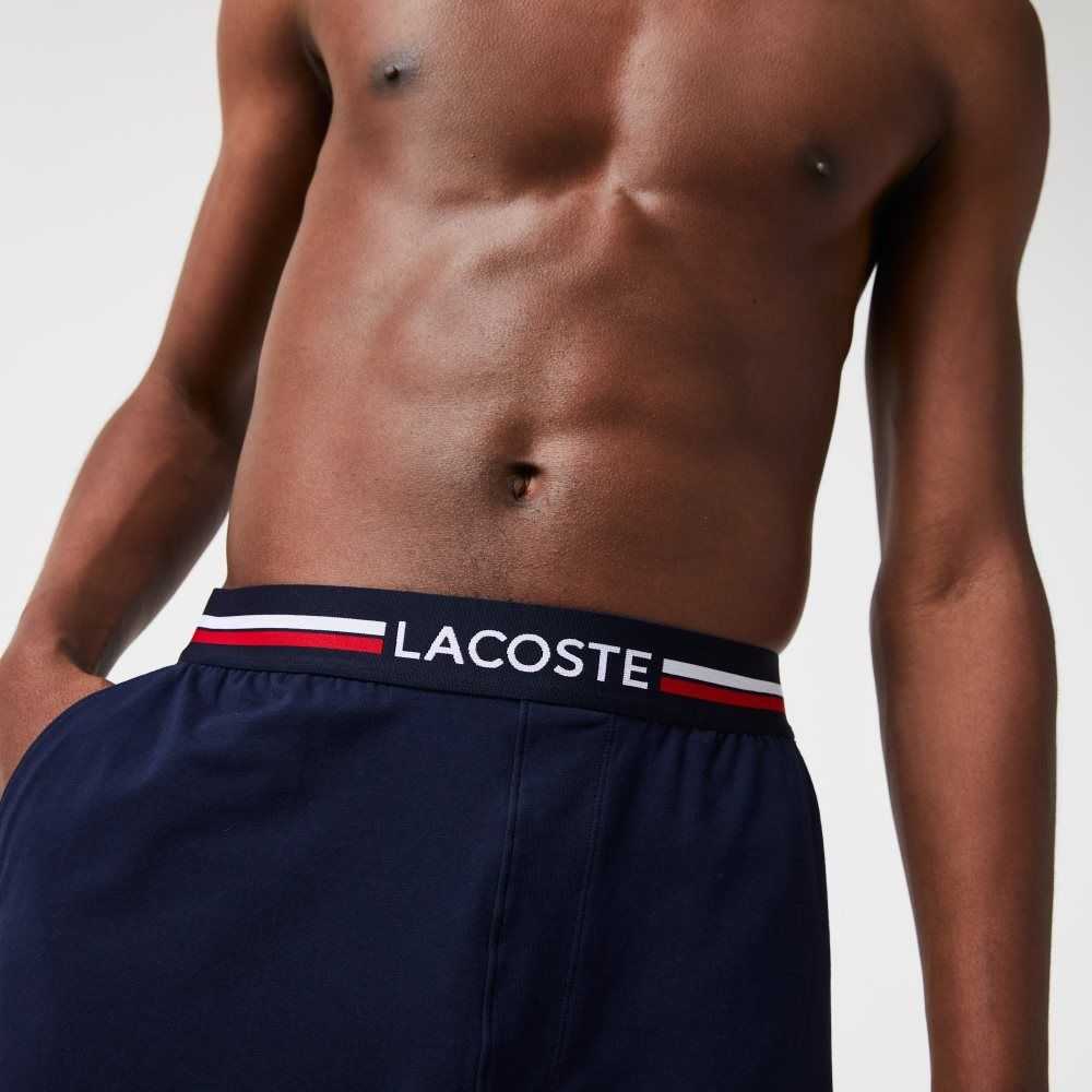 Navy Blue Lacoste Striped-Waist Long Boxer Briefs | BGJPSV-206