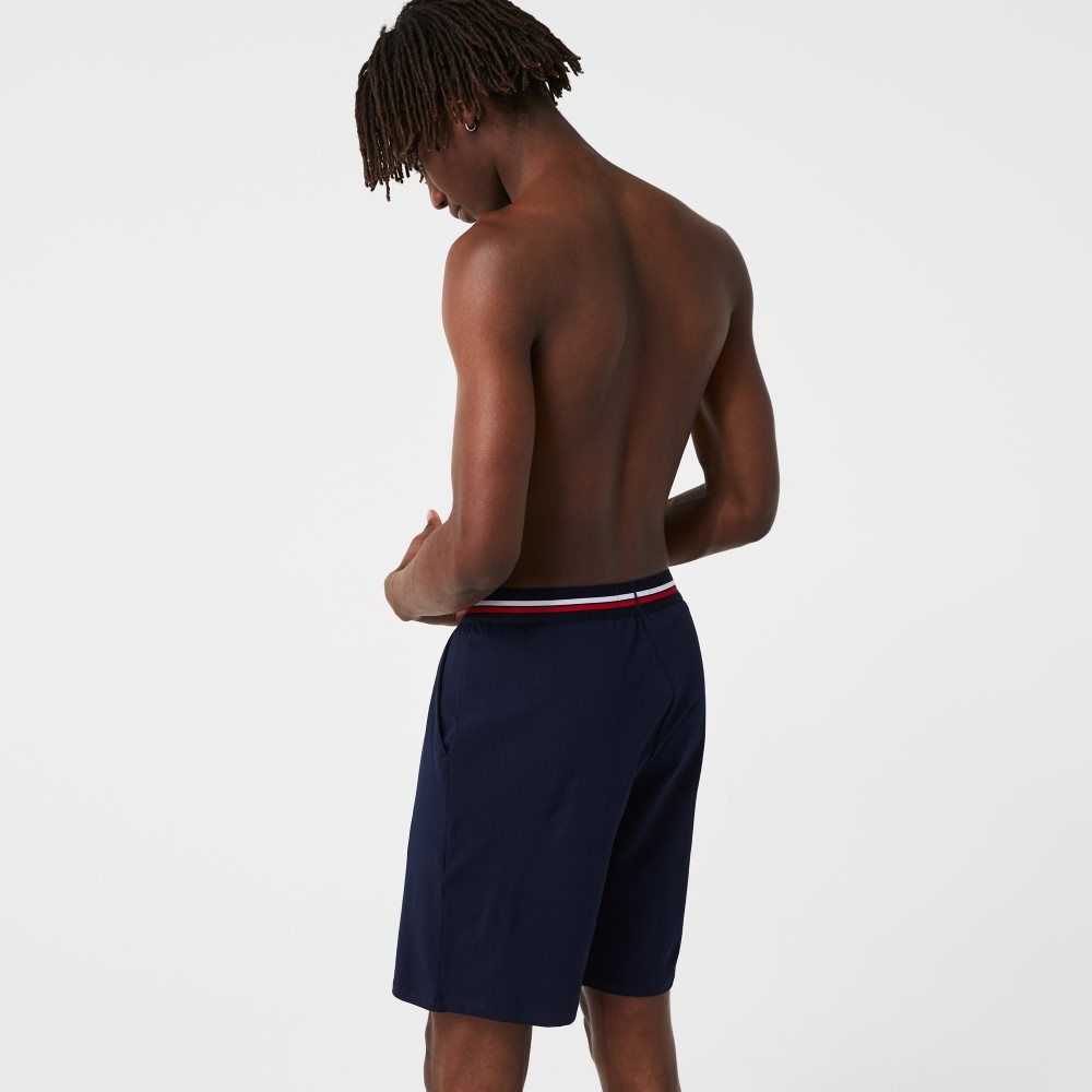 Navy Blue Lacoste Striped-Waist Long Boxer Briefs | BGJPSV-206