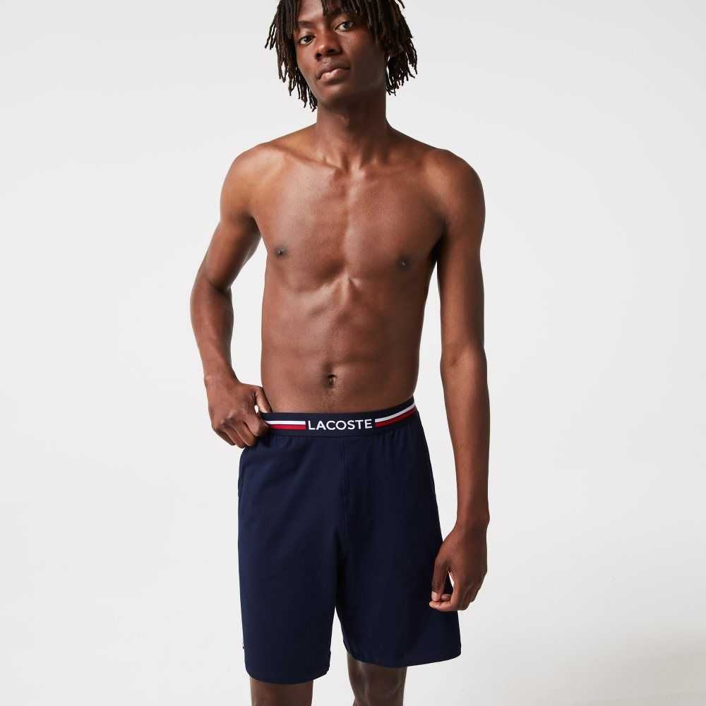 Navy Blue Lacoste Striped-Waist Long Boxer Briefs | BGJPSV-206