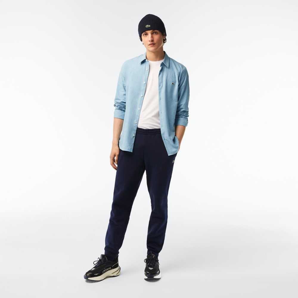 Navy Blue Lacoste Tapered Fit Fleece Trackpants | ERYONU-729