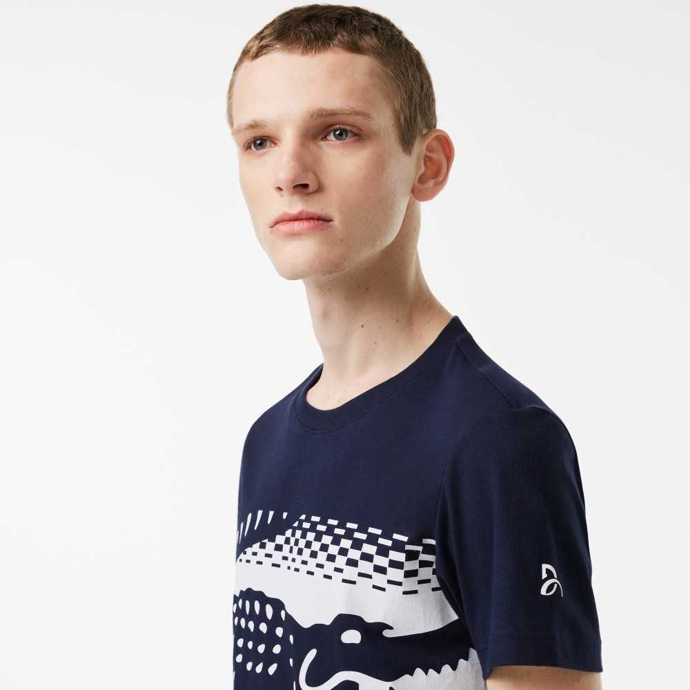 Navy Blue Lacoste Tennis x Novak Djokovic T-Shirt | DOJCTS-104