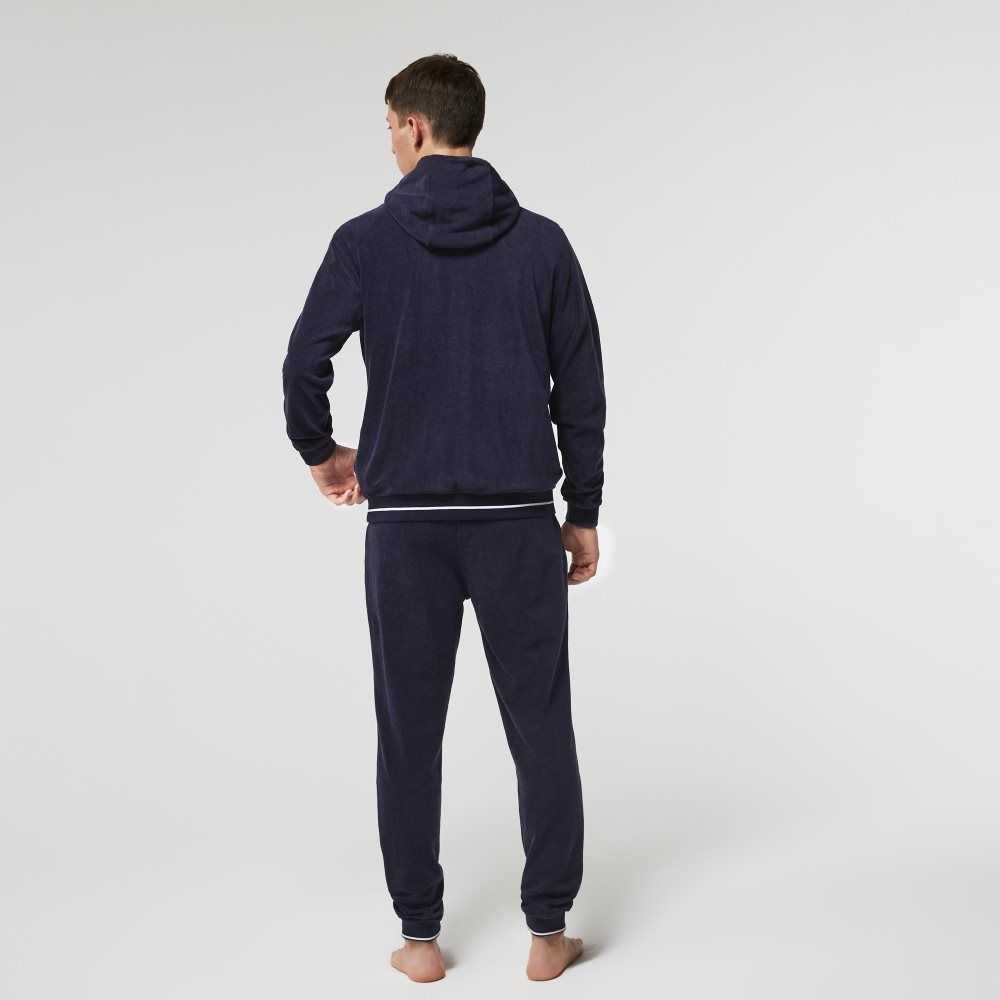 Navy Blue Lacoste Terrycloth Zip Lounge Sweatshirt | MWICDL-527