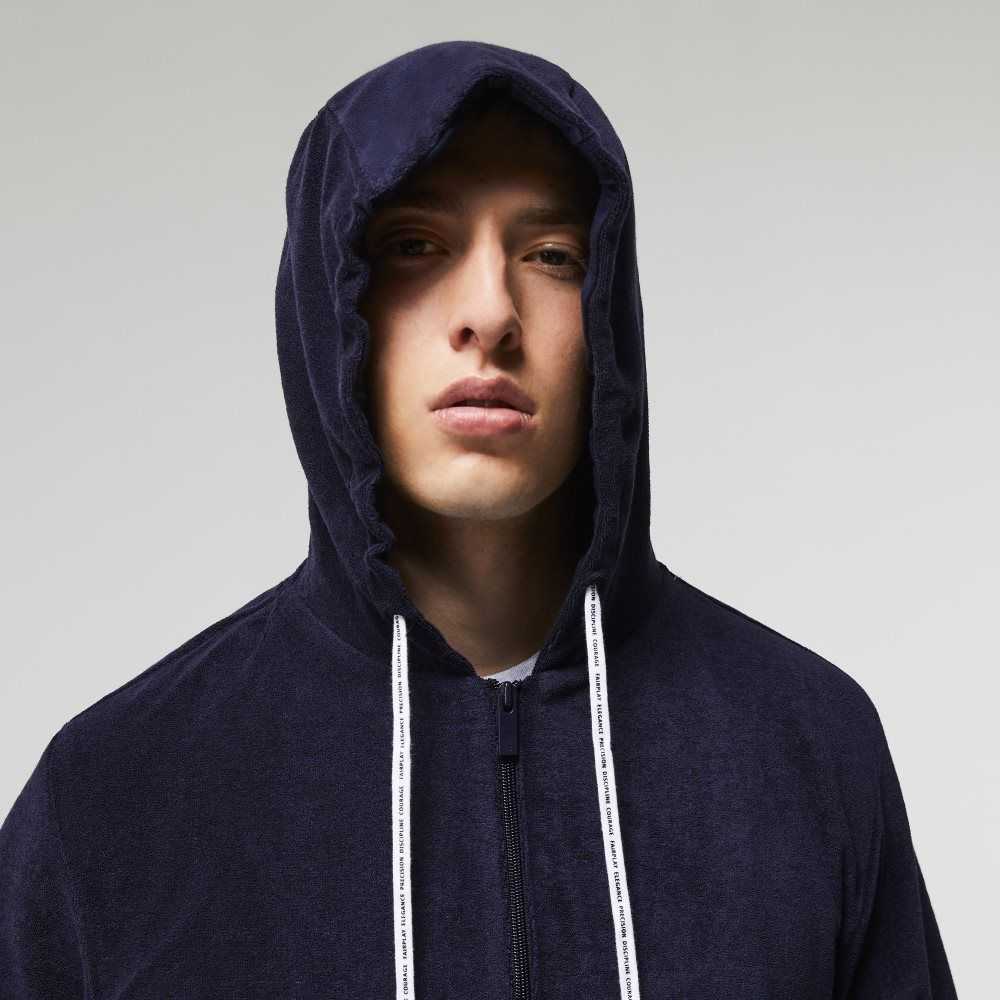 Navy Blue Lacoste Terrycloth Zip Lounge Sweatshirt | MWICDL-527