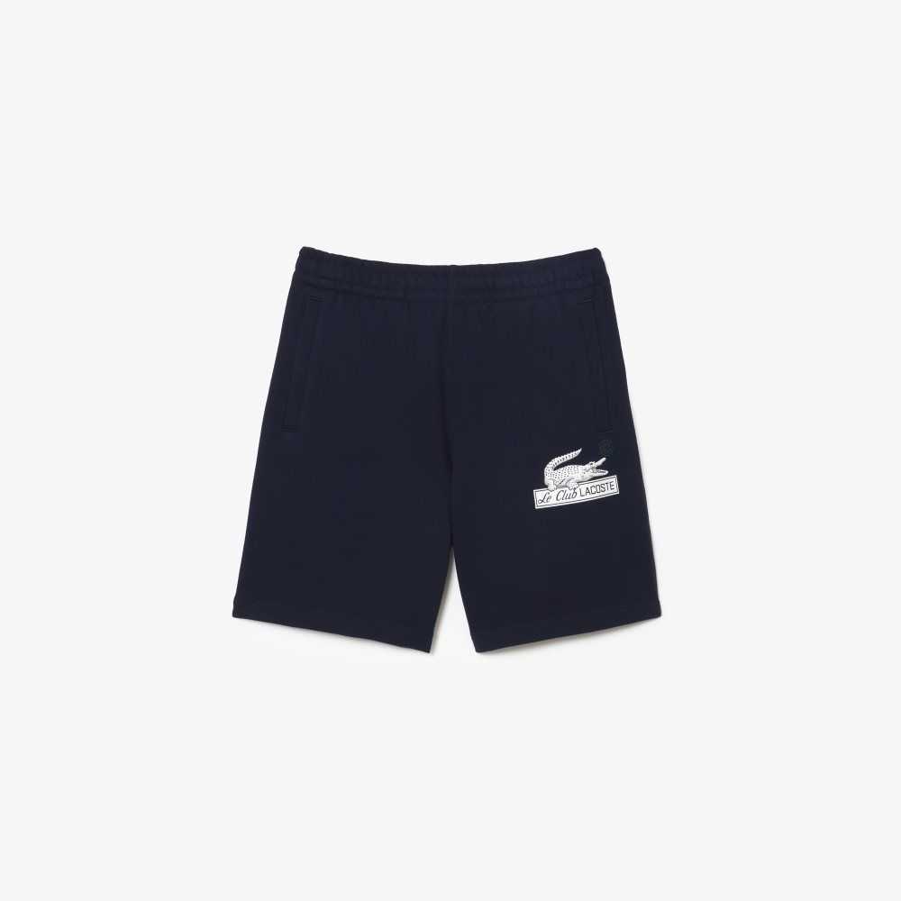 Navy Blue Lacoste Unbrushed Organic Cotton Fleece Shorts | BGXDJQ-637