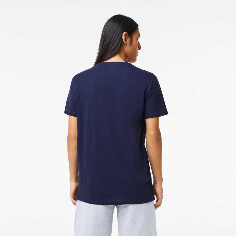 Navy Blue Lacoste V-Neck Pima Cotton Jersey T-Shirt | ORQBNM-891