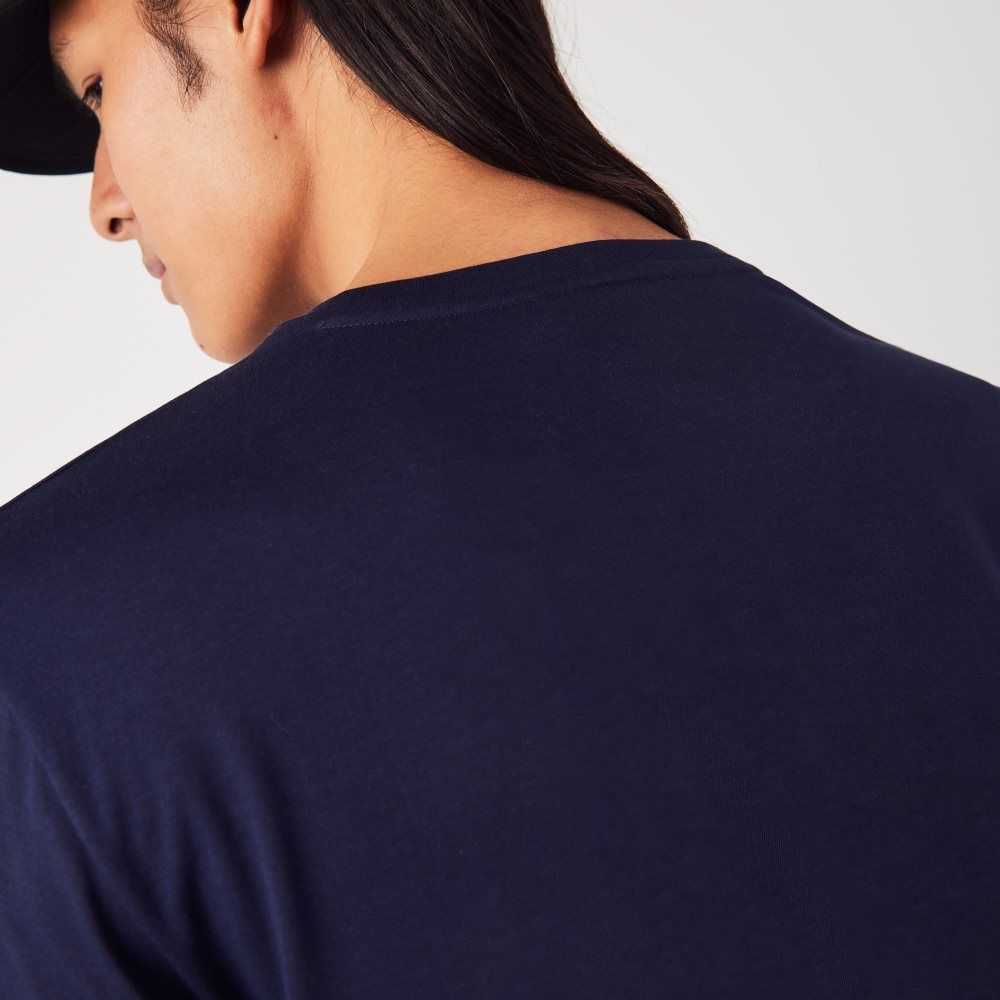 Navy Blue Lacoste V-Neck Pima Cotton Jersey T-Shirt | ORQBNM-891