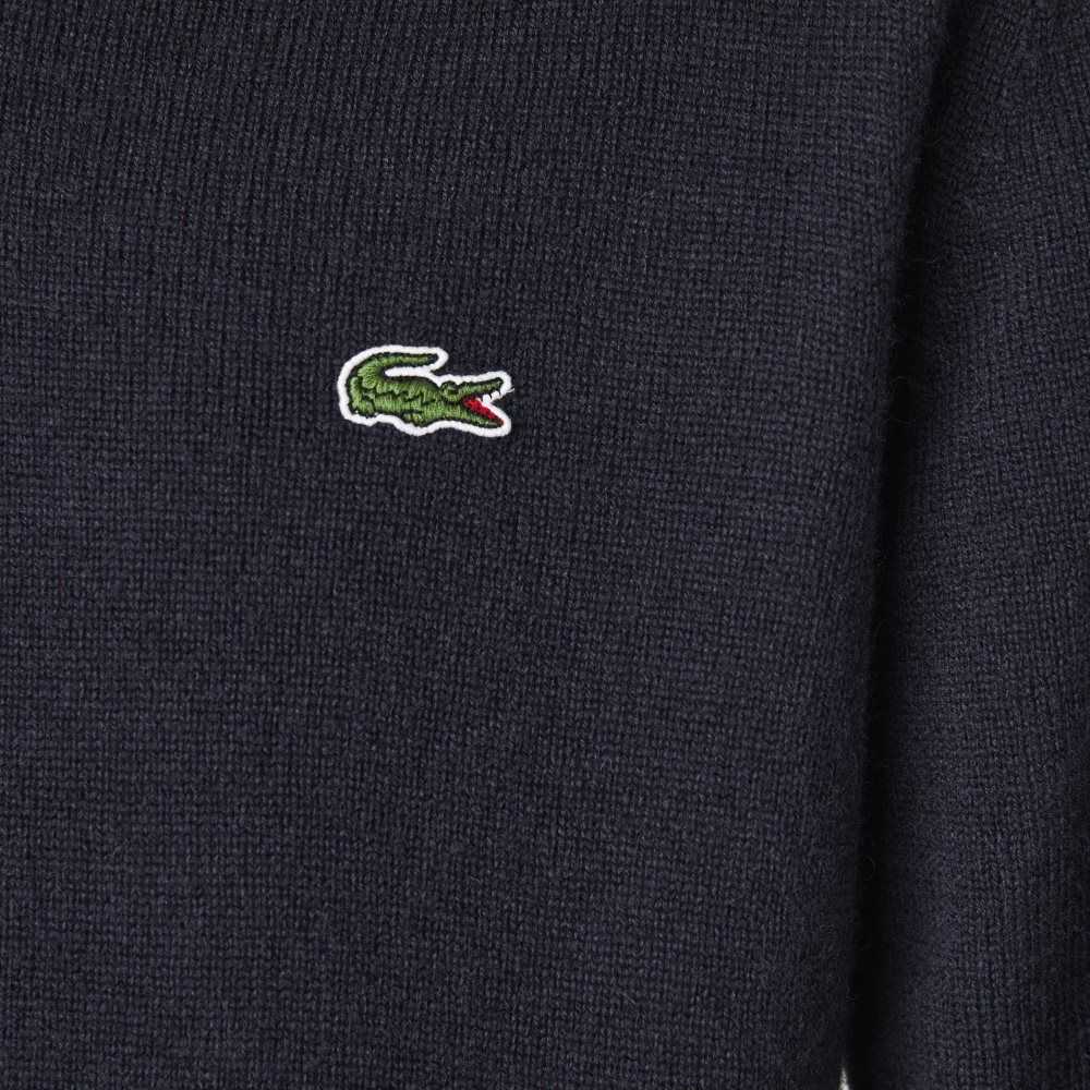 Navy Blue Lacoste V-Neck Wool Sweater | OQKZUC-407