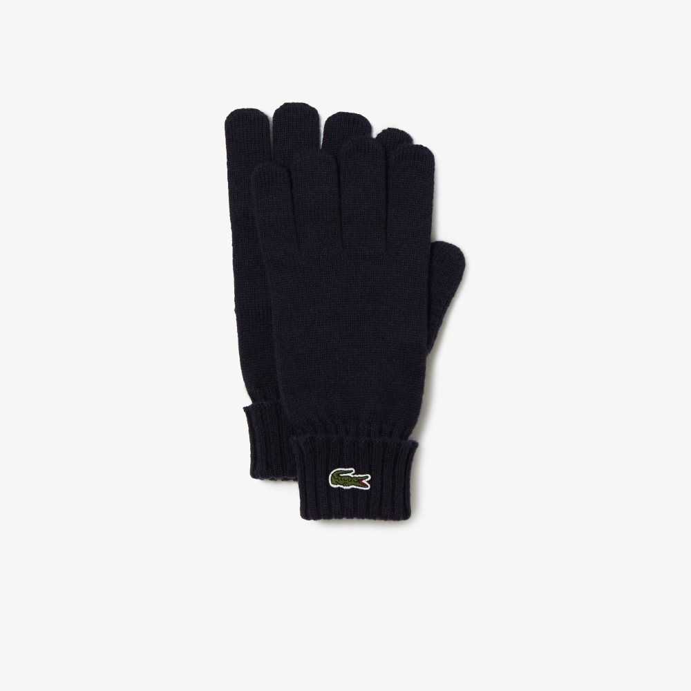 Navy Blue Lacoste Wool Jersey Gloves | UXHWPM-580