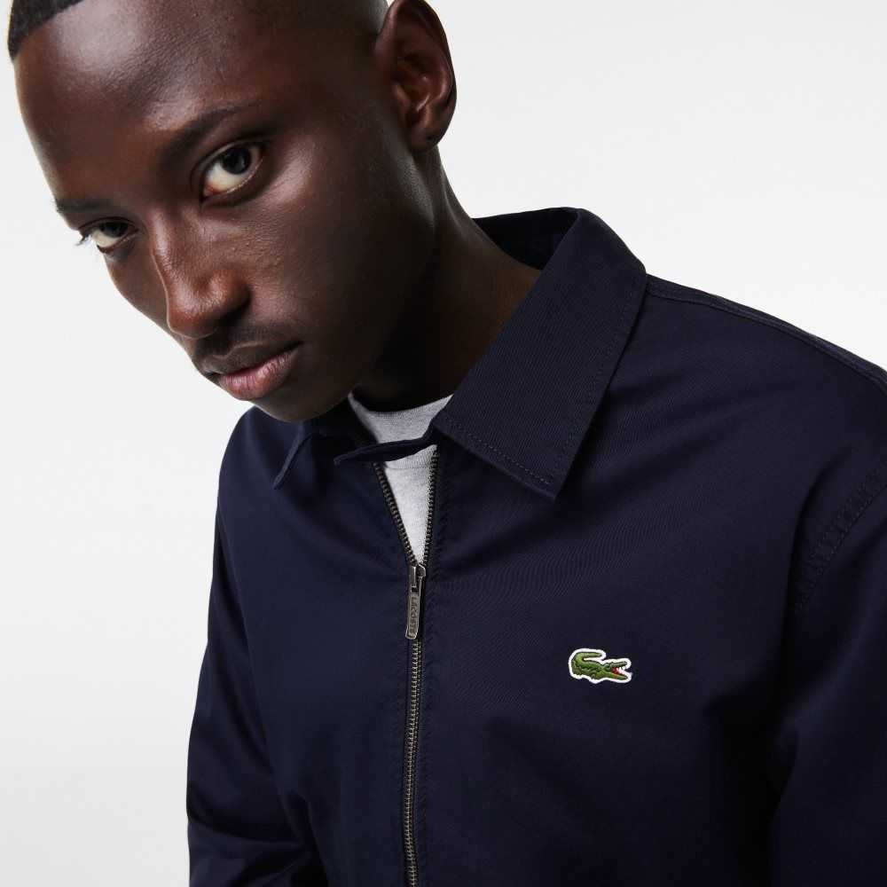 Navy Blue Lacoste Zippered Organic Cotton Gabardine Jacket | ZPDMER-965