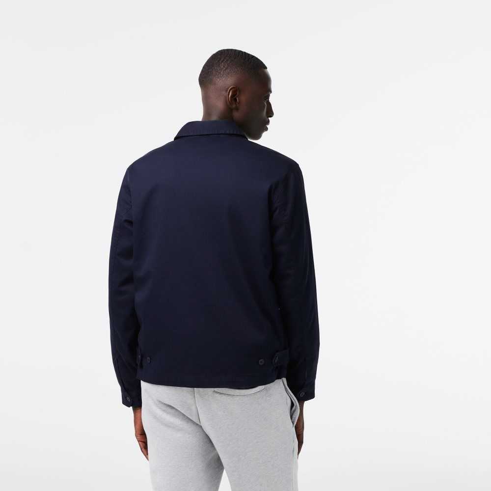 Navy Blue Lacoste Zippered Organic Cotton Gabardine Jacket | ZPDMER-965