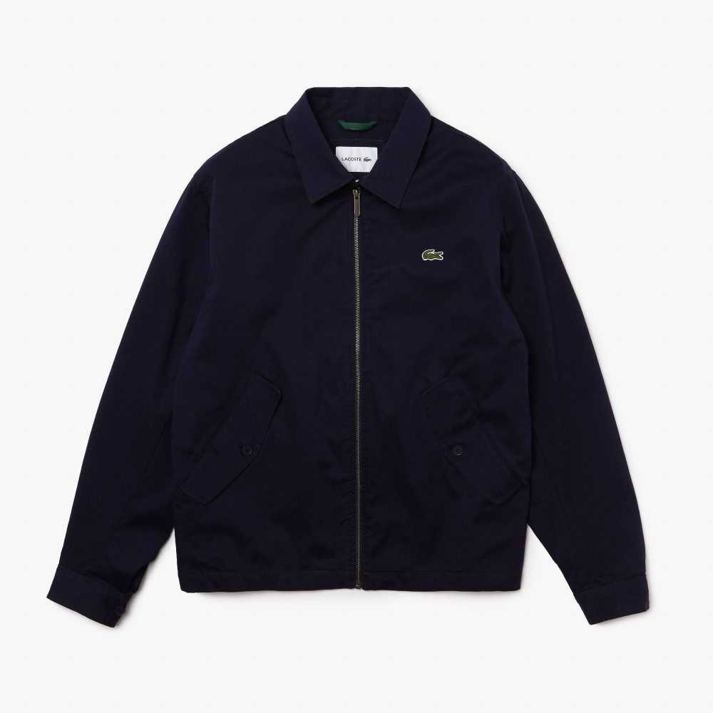 Navy Blue Lacoste Zippered Organic Cotton Gabardine Jacket | ZPDMER-965