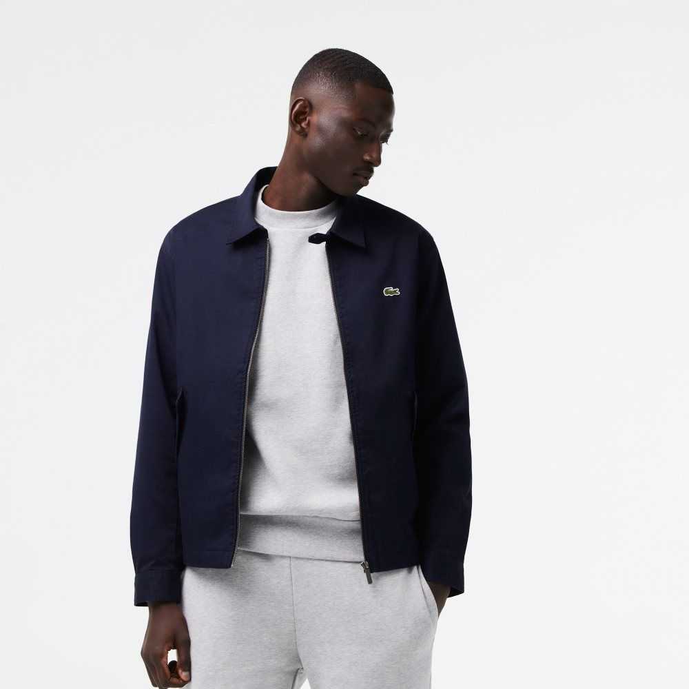 Navy Blue Lacoste Zippered Organic Cotton Gabardine Jacket | ZPDMER-965