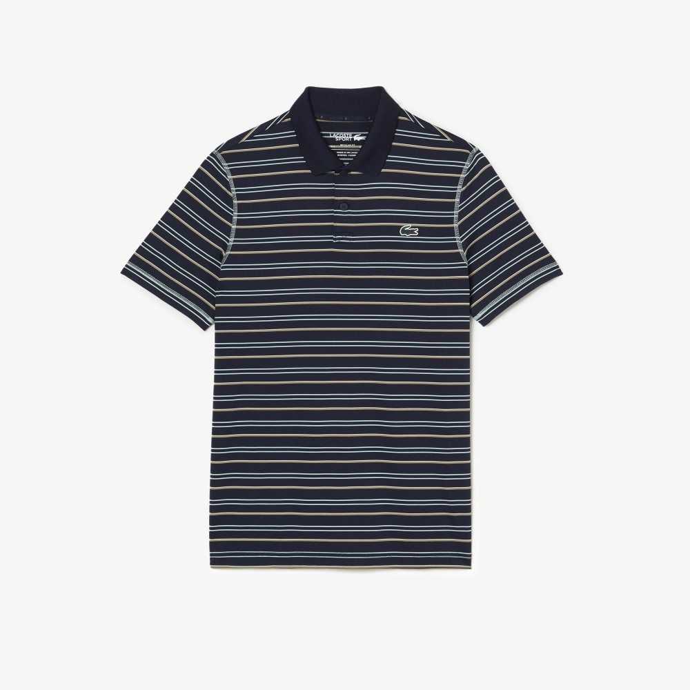 Navy Blue / Light Green / White / Beige Lacoste Golf Recycled Polyester Stripe Polo | GASKMC-638