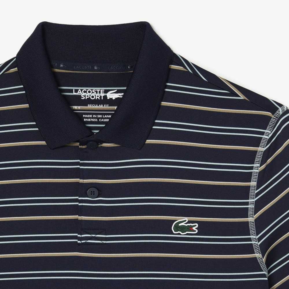 Navy Blue / Light Green / White / Beige Lacoste Golf Recycled Polyester Stripe Polo | GASKMC-638