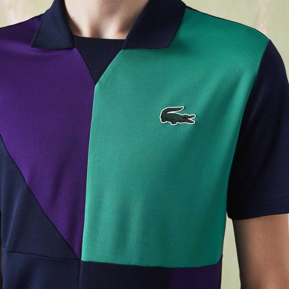 Navy Blue / Purple / Green Lacoste SPORT Ultra-Dry Pique Tennis Polo | YVKTRE-491