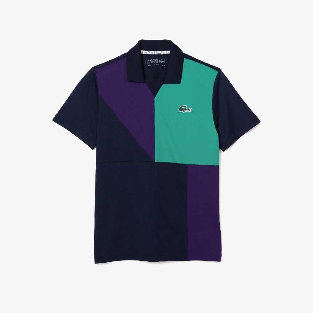 Navy Blue / Purple / Green Lacoste SPORT Ultra-Dry Pique Tennis Polo | YVKTRE-491