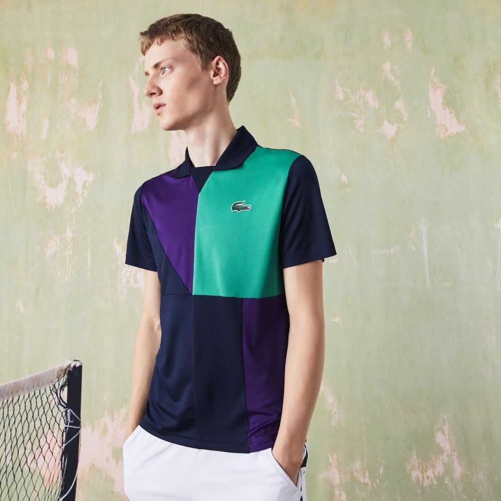 Navy Blue / Purple / Green Lacoste SPORT Ultra-Dry Pique Tennis Polo | YVKTRE-491