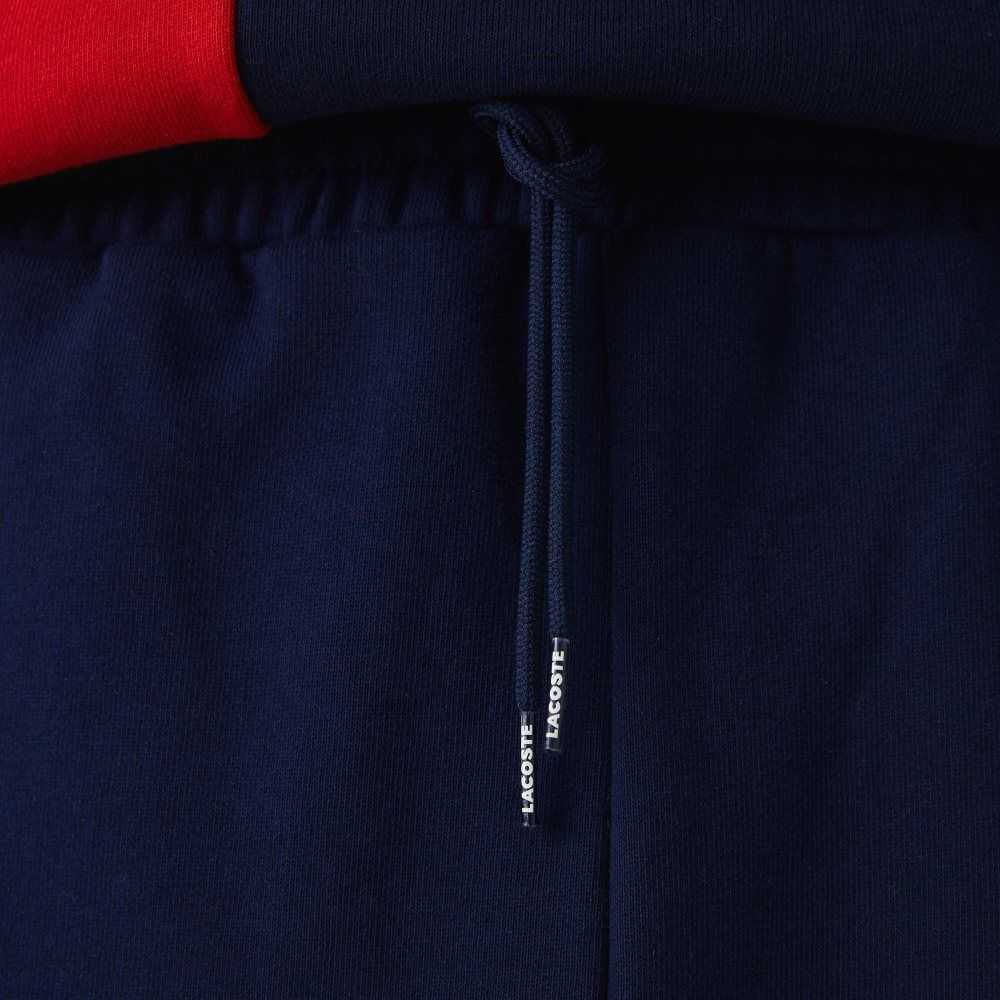 Navy Blue / Red / Green Lacoste Branded Cotton Fleece Blend Shorts | OXIUZF-379