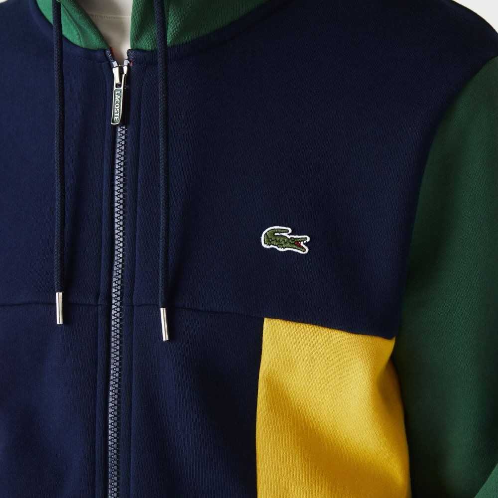 Navy Blue / Red / Green / Yellow Lacoste Colorblock Zippered Fleece Hoodie | AWOKFT-897