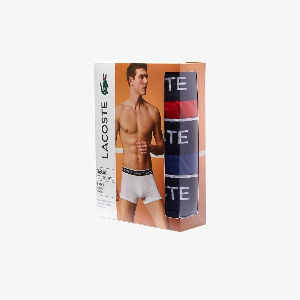 Navy Blue / Red / Navy Blue Lacoste Casual Boxer Brief 3-Pack | GLONAJ-027