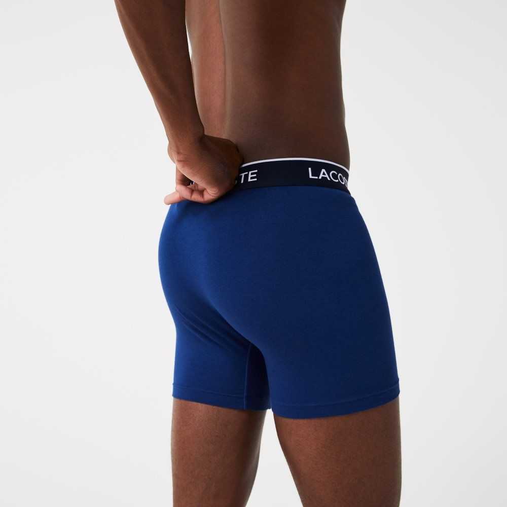 Navy Blue / Red / Navy Blue Lacoste Long Stretch Cotton Boxer Brief 3-Pack | VOTLDR-905